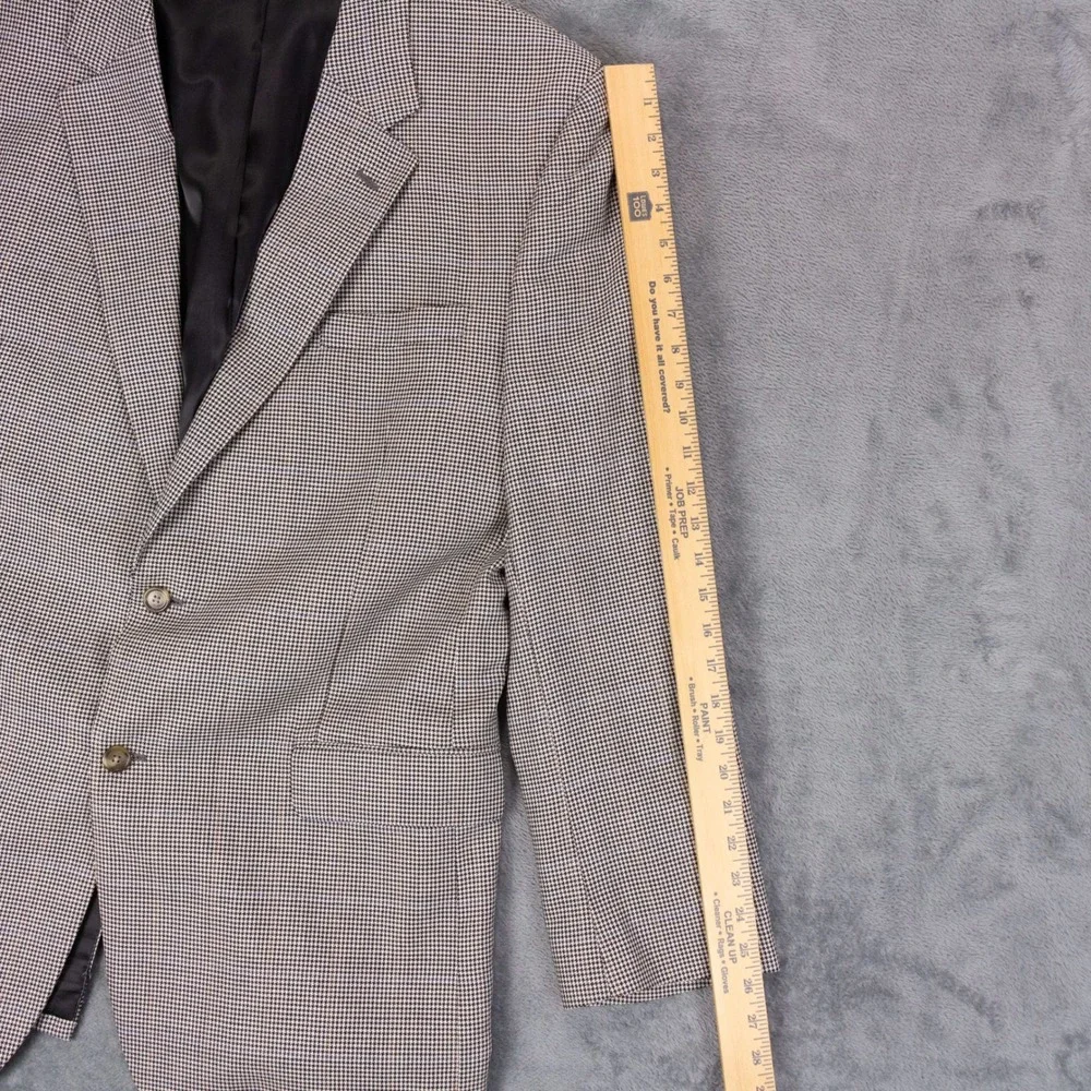 Jos A Bank Sport Coat Mens 46L White Black Silk Wool Houndstooth Blazer Jacket